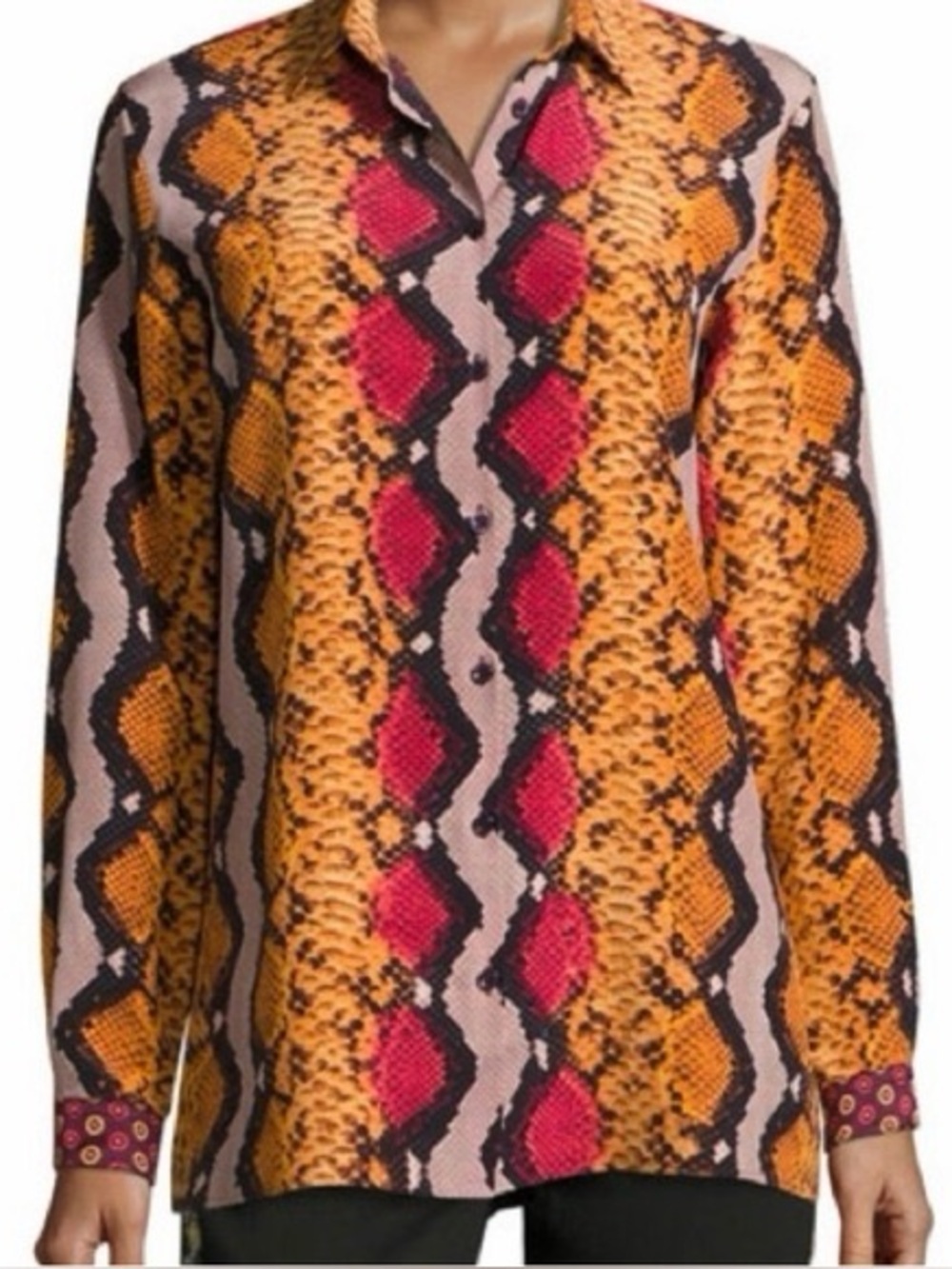 Etro Multicolor Python Print 100% Silk Button-Front Blouse IT 38